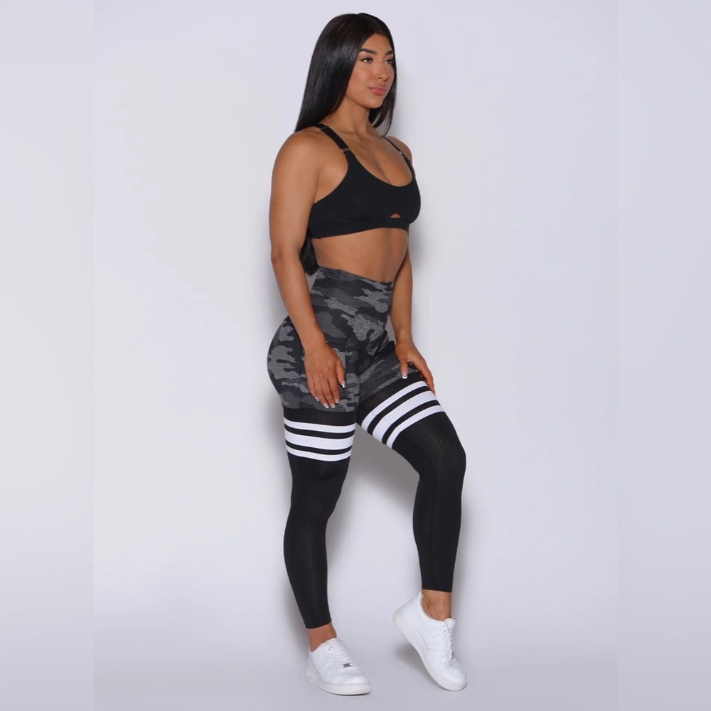 Bombshell Sportswear Scrunch Thigh Highs, Grey/Black Camo, Size Small